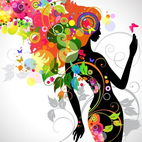 Colorful Floral Girl Silhouette