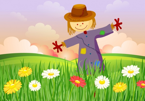 colorful flowers field scenery background dummy icon decoration