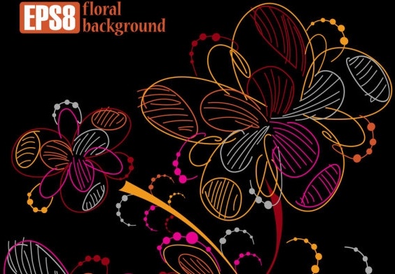 colorful flowers line draft 03 vector