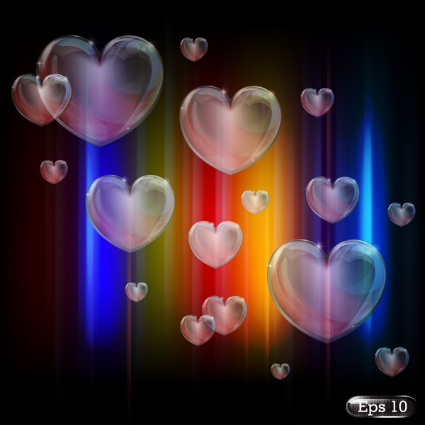 colorful glow crystal heart shape background