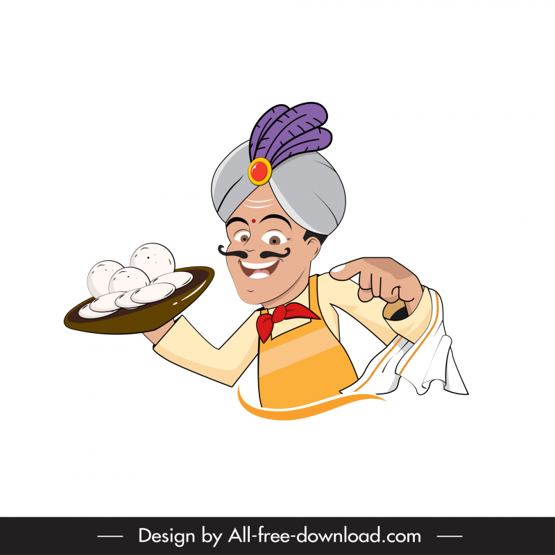 colorful indian chef icon funny cartoon sketch