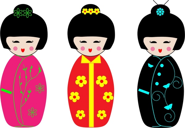colorful kokeshi dolls set vector illustration