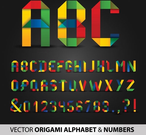 colorful origami letters and numbers vector