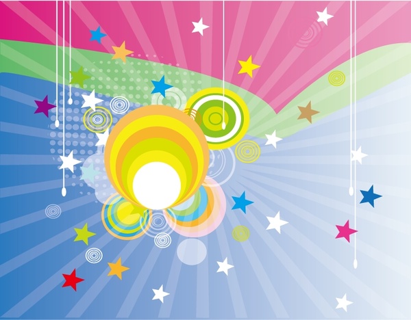 rays background design colorful circles and stars decoration