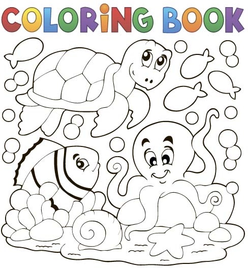 coloring picture sea world vector template 