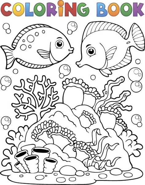 Coloring picture sea world vector template Free vector in