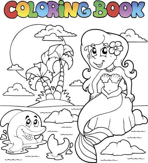coloring picture sea world vector template 