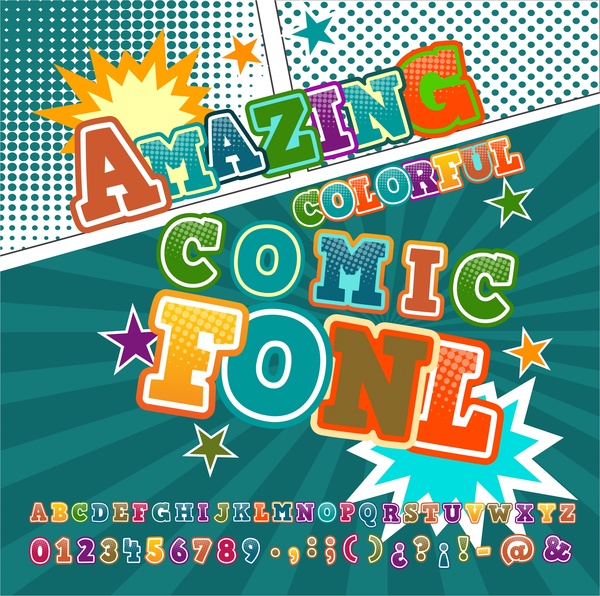 comic fonts banner design with colorful dynamic style