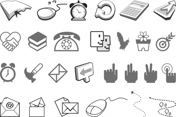 user interface icons collection black white 3d sketch 