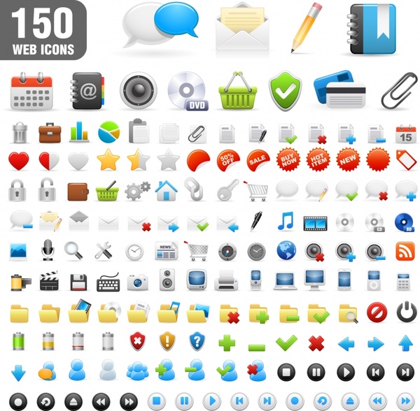 web icons collection colorful modern symbols sketch