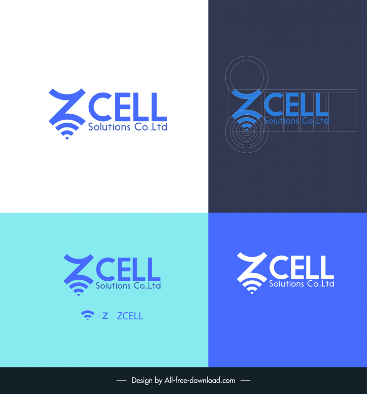 company logo zcell solutions template flat modern stylized text wave sketch 