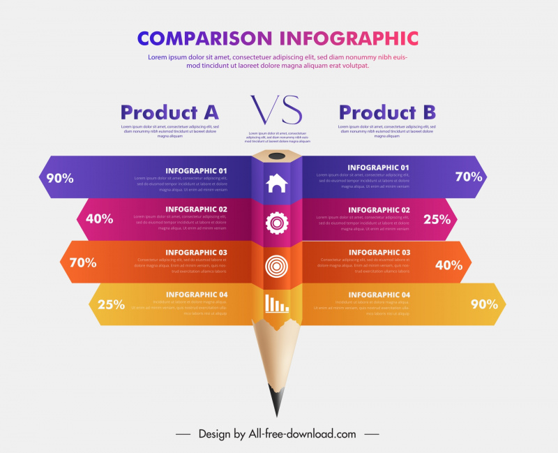comparison infographics template modern 3d pencil bars