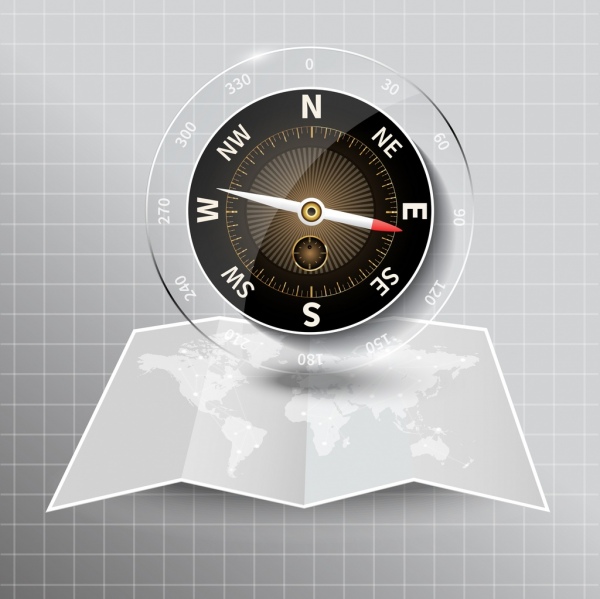 compass background modern shiny glass decor map icon
