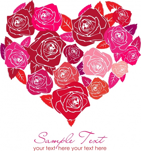 romance background red rose sketch heart layout