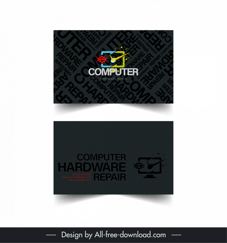 computer business card templates dark blurred texts computing elements