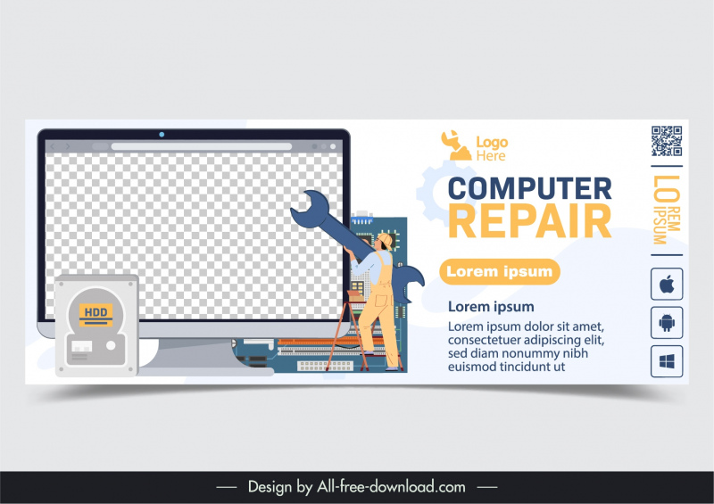 computer repair banner template dynamic worker computer elements