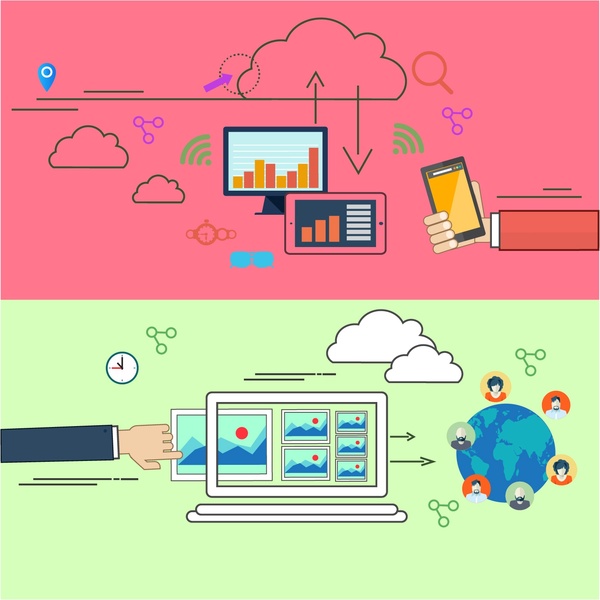 computing cloud concepts illustration with horizontal banners