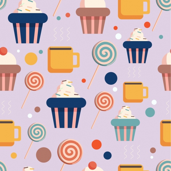 confectionery background cakes candy icons multicolored repeating flat