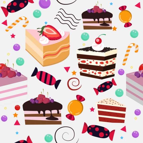 confectionery background cream cakes candies icons decor