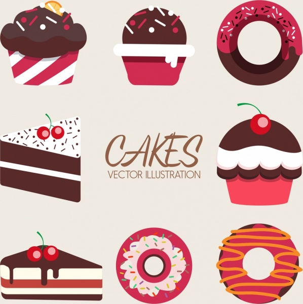 confectionery background cream cakes pie icons decor