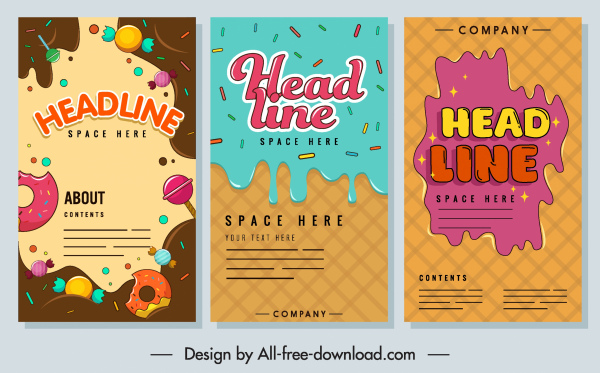confectionery banners templates colorful melting chocolate cream sketch