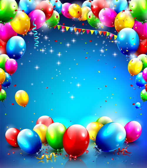 confetti and colorful balloons birthday background vector