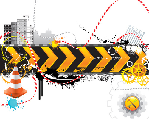 construction signs mix garbage elements vector