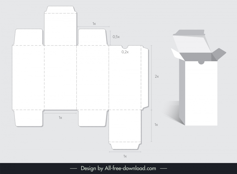 container packaging design elements flat 3d paper cut box sketch