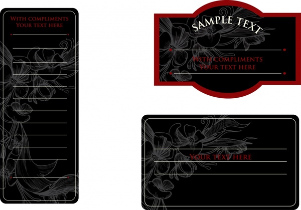 card label templates handdrawn floral decor dark blurred