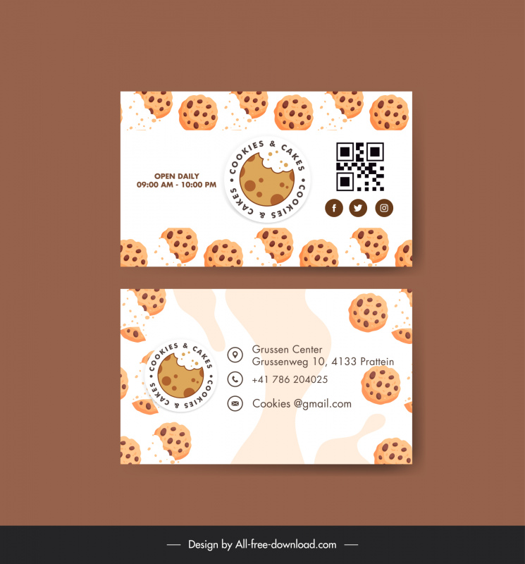cookie business card template flat broken food pieces