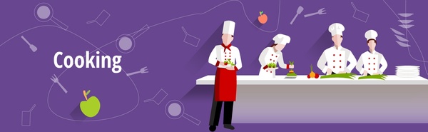 cooking concept illustration with working chef and cooks