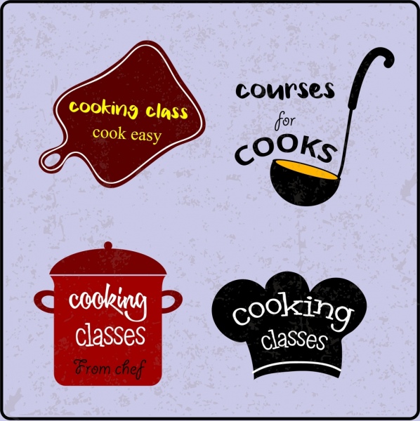 cooking design elements board pot spoon hat icons
