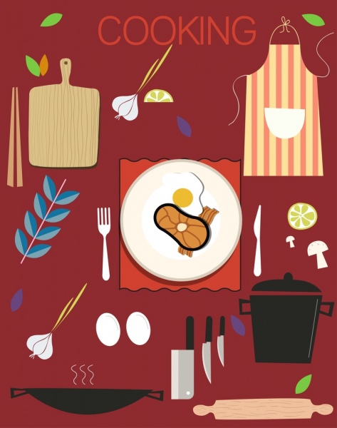 cooking design elements utensils food icons flat design