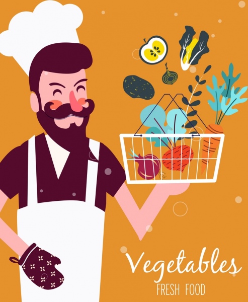 cooking work background chef vegetable basket icons