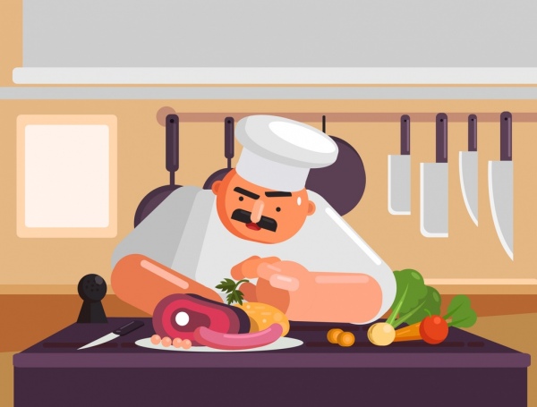 cooking work painting cook food icons cartoon design
