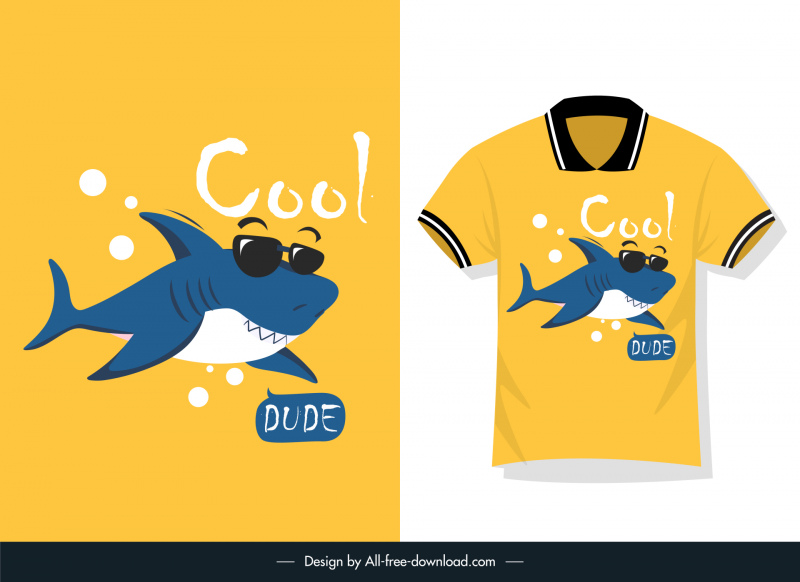 cool dude shark t shirt template funny stylized design 