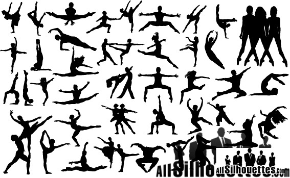 cool set of dancing people silhouettes