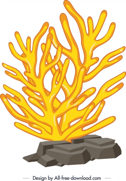 coral painting yellow shaped tree icon 3d desgin