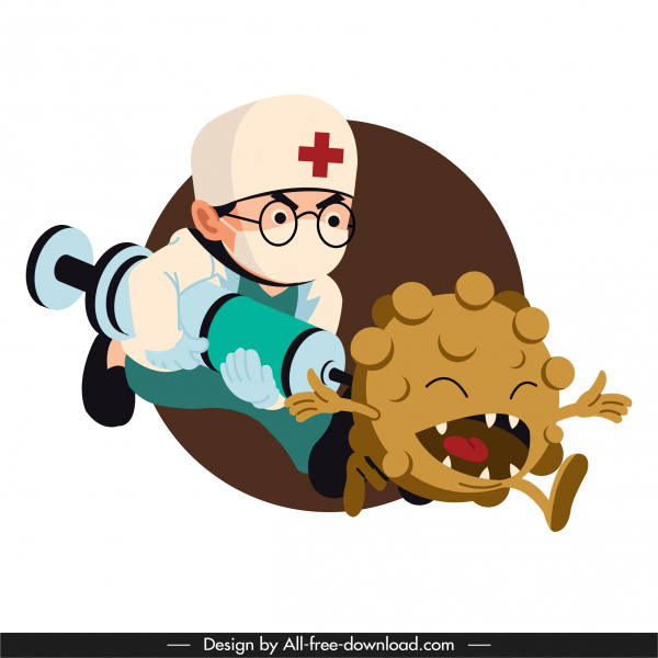 corona epidemic banner funny doctor virus cartoon sketch