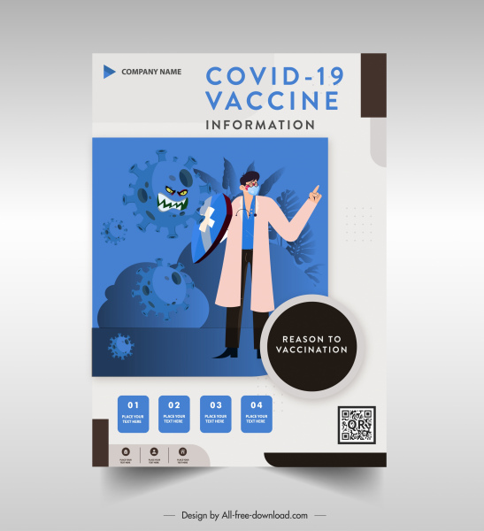 corona vaccination poster template stylized virus doctor sketch