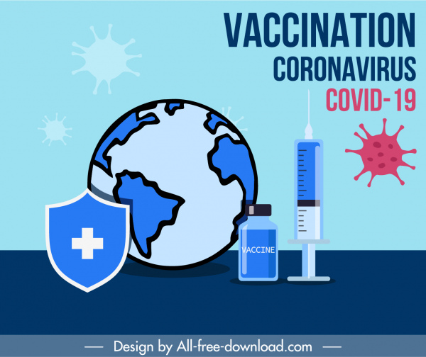 corona virus vaccination banner earth shield medical elements