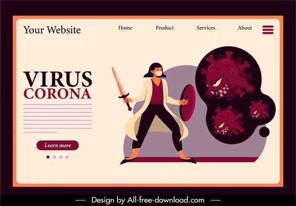 corona virus web template fighter bacterium icons sketch