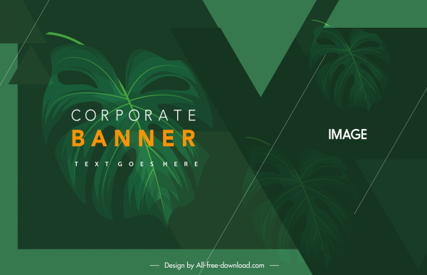 corporate banner template dark green leaves decor