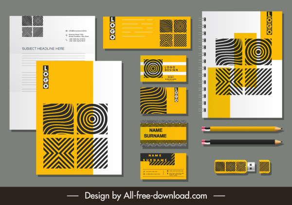 corporate branding identity sets abstract spiral stripes decor