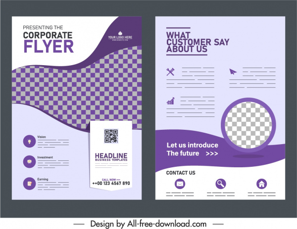 corporate flyer cover templates elegant violet checkered decor