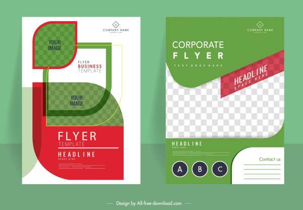 corporate flyer templates green leaf shape checkered decor