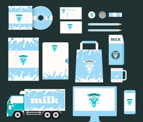 corporate identity collection splashing milk icon blue design