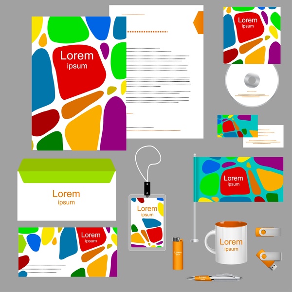 corporate identity design elements with colored abstraction style