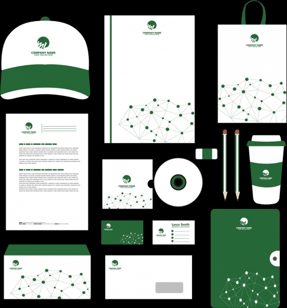 corporate identity sets green design dots connection ornament