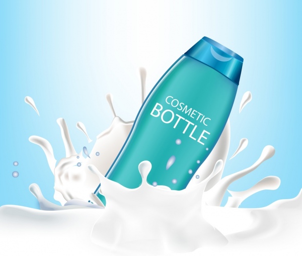 cosmetic advertisement splashing milk blue bottle decoration
